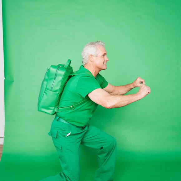 GREEN BACKPACK MONOCHROME VEGAN LEATHER - Picture 2 of 16